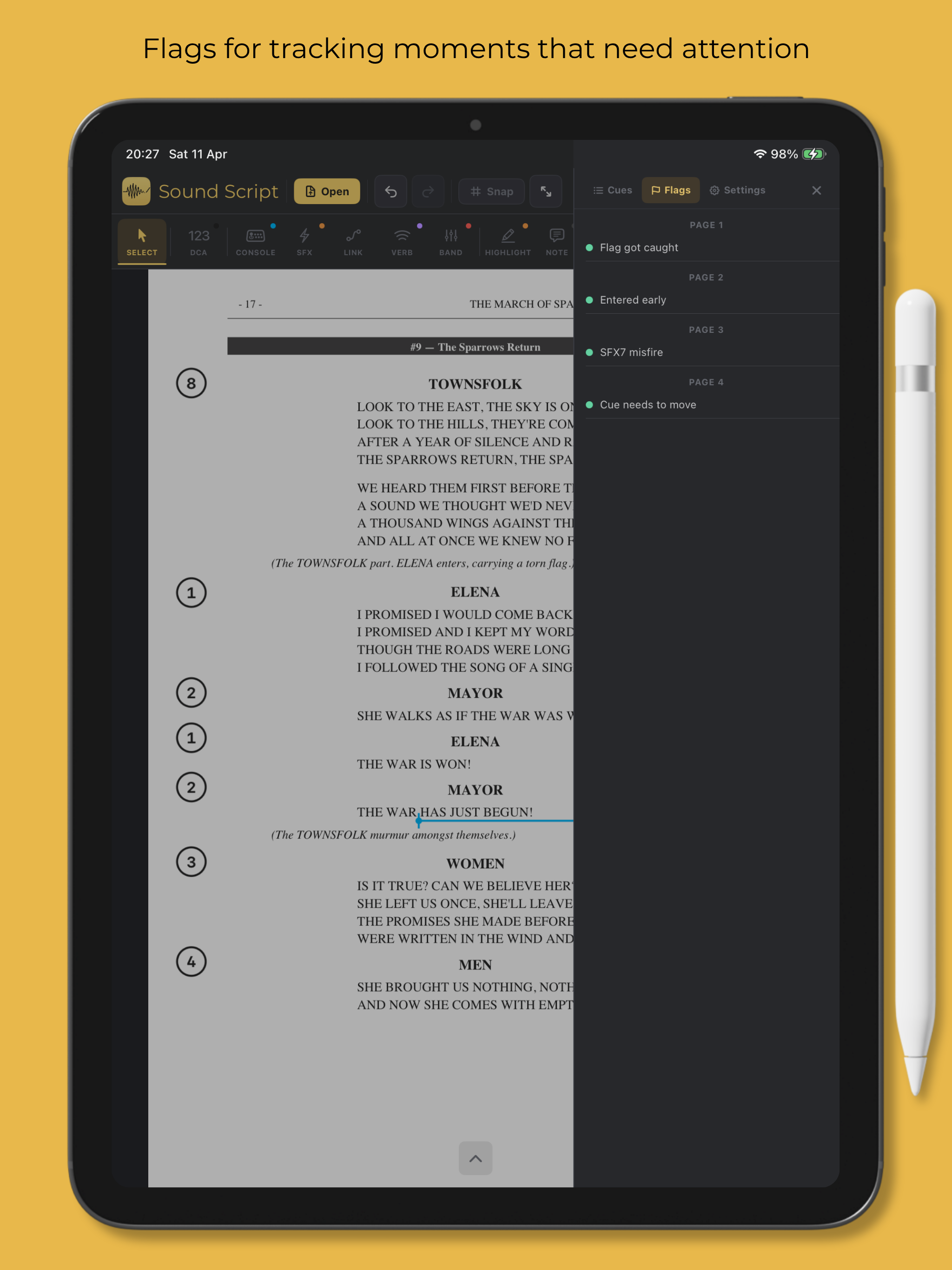 Flags for tracking moments that need attention